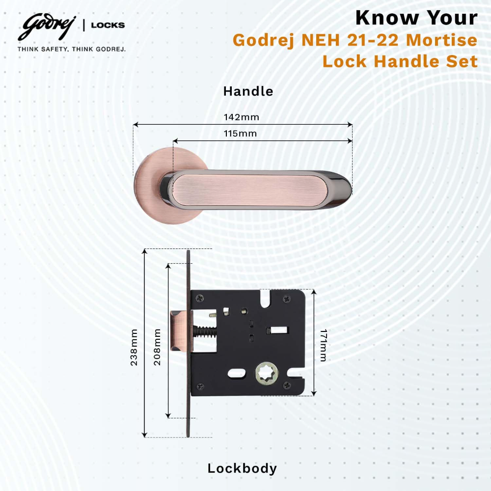 Godrej Mortise Door Handle | Handle for Internal Doors, Bathroom Doors | NEH 21 | Retractable Baby Latch | Black Antique Copper Finish | Keyless Mechanism for Privacy | 5 Years Warranty